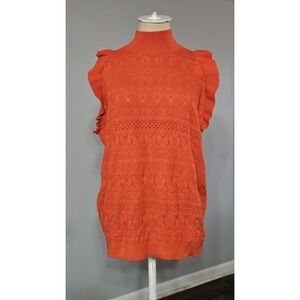Who What Wear Knit Ruffle Sleeveless Turtleneck Top In Red Clay Size 1X
